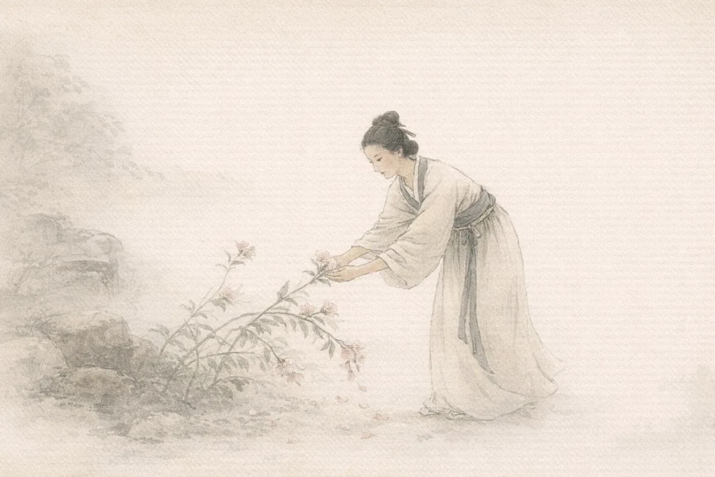 韩夫人惜花典故配图