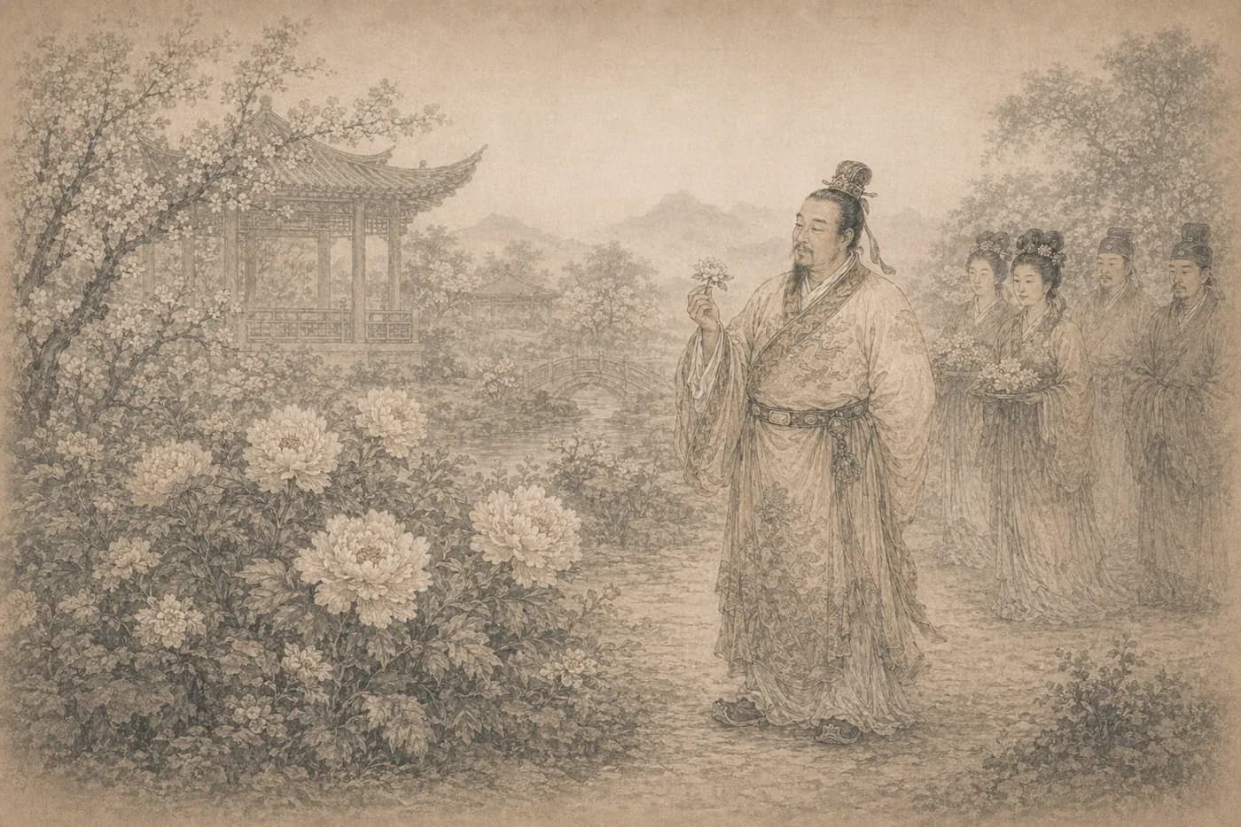 唐明皇赏花典故配图