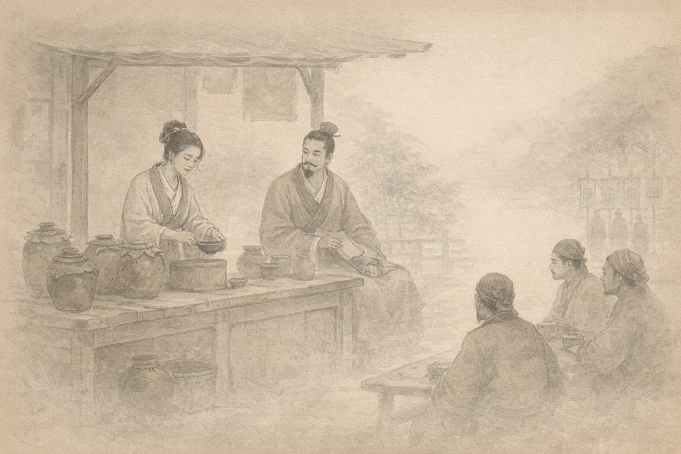 卓文君卖酒典故配图
