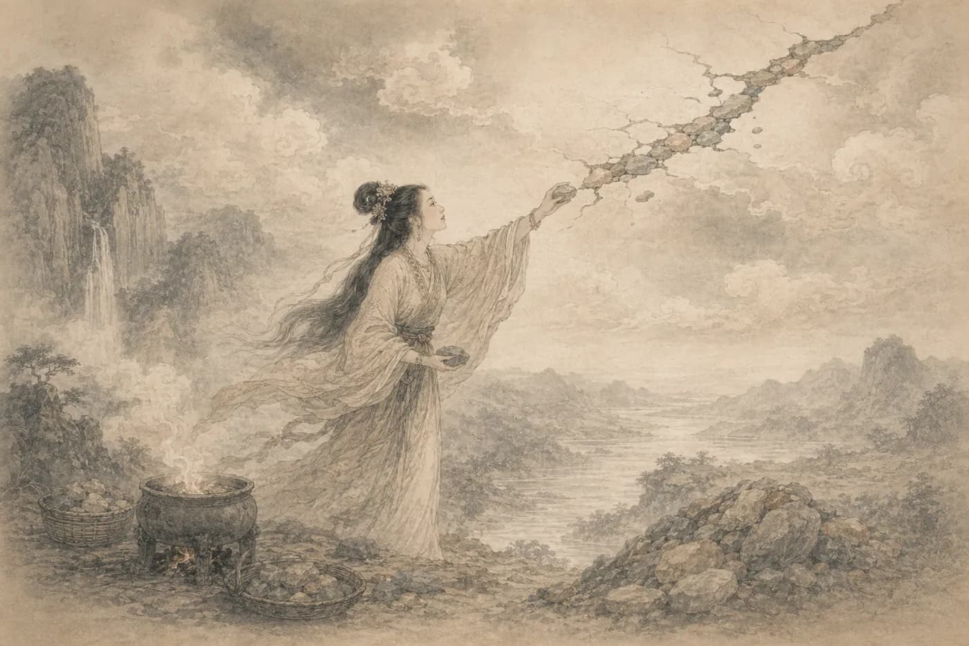 女娲炼石补天典故配图