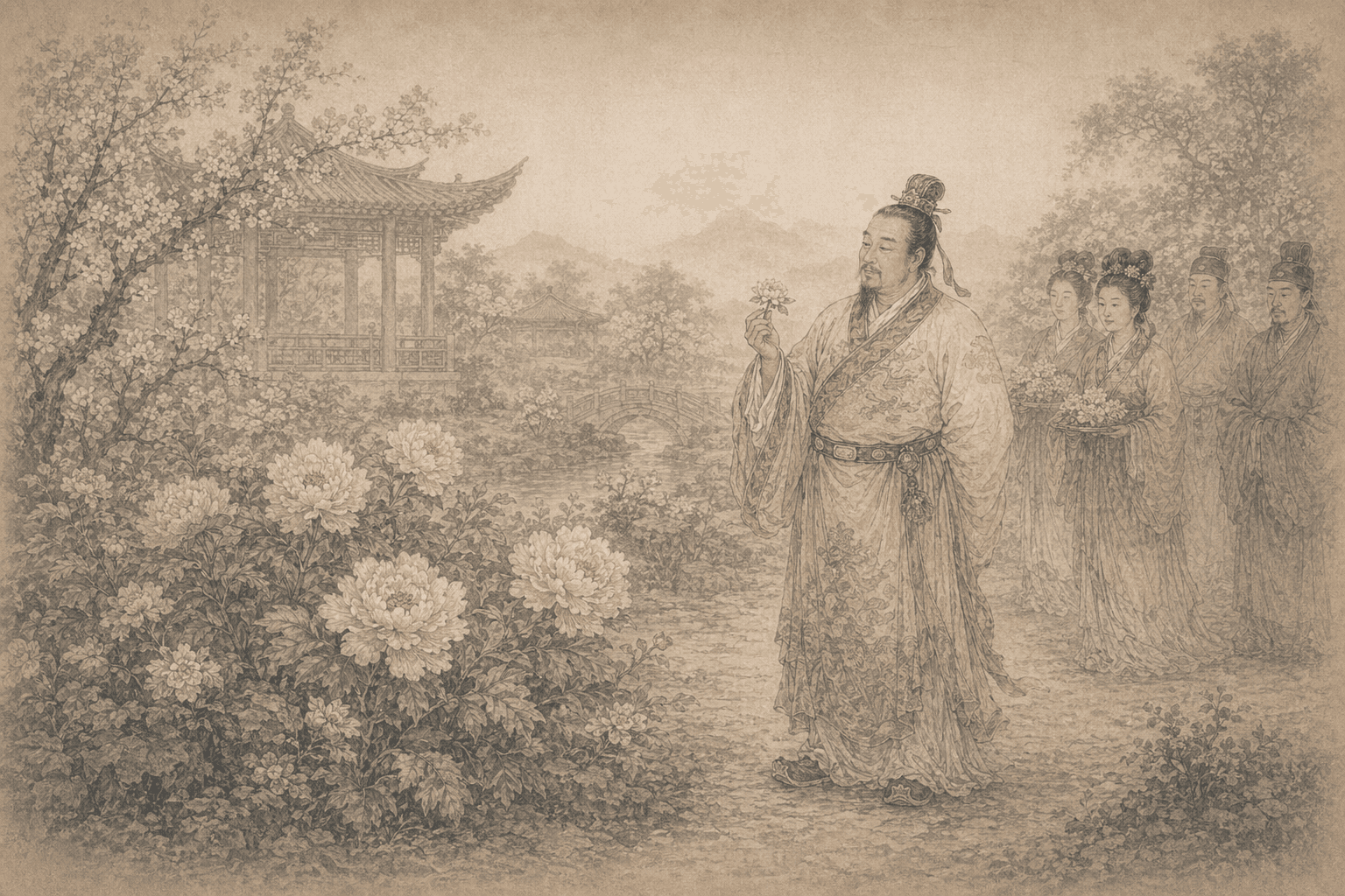 唐明皇赏花典故配图